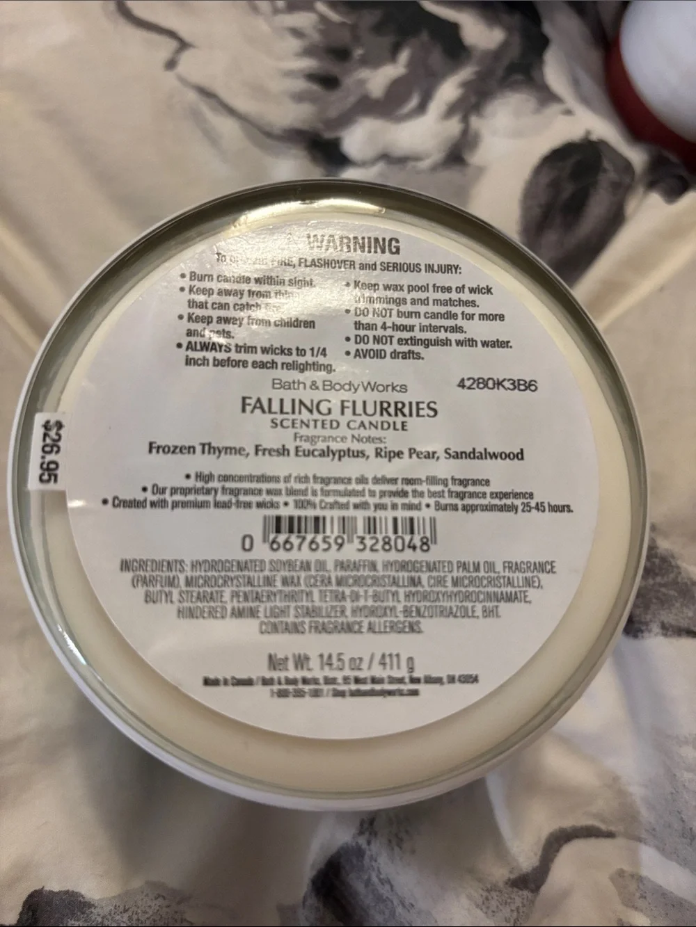 Bath & Body Works Falling Flurries Candle — Blue & Gold Winter Forest 3 wick